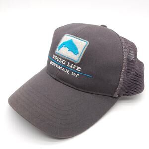 Simms Fishing Product Snapback Mesh Hat Trucker Gray Ball Cap Young Life Bozeman
